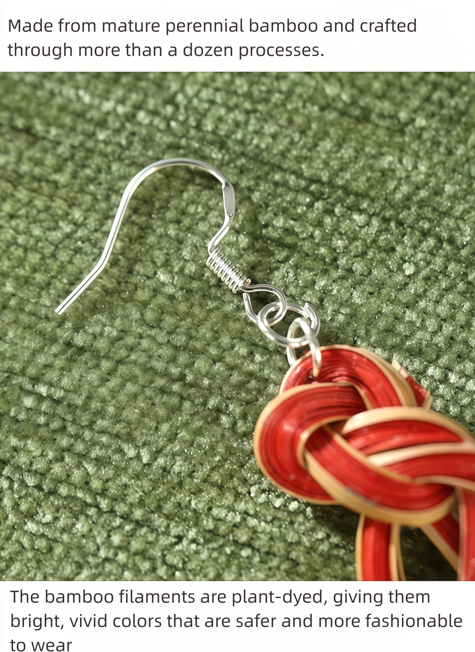 Handmade Bamboo Woven Earrings – Lightweight Eco-Friendly Bamboo Fiber, Plant-Dyed Design - Fashion Gift