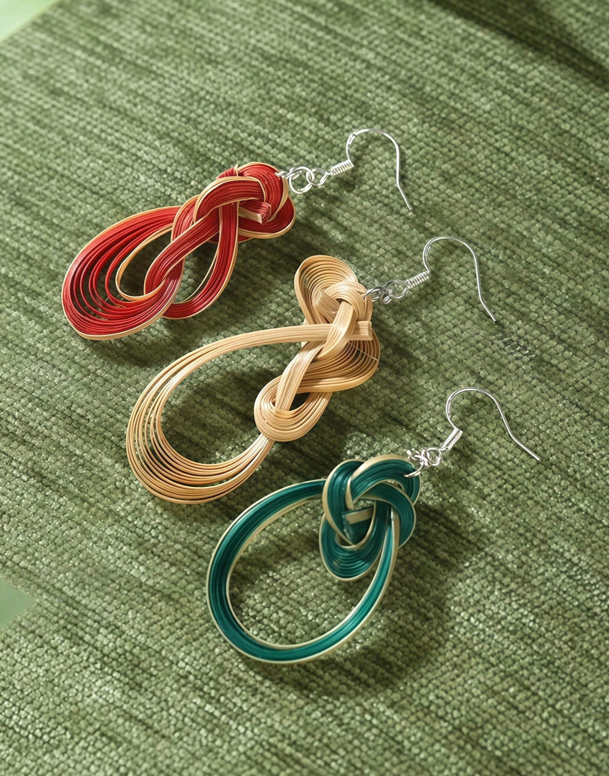 Handmade Bamboo Woven Earrings – Lightweight Eco-Friendly Bamboo Fiber, Plant-Dyed Design - Fashion Gift