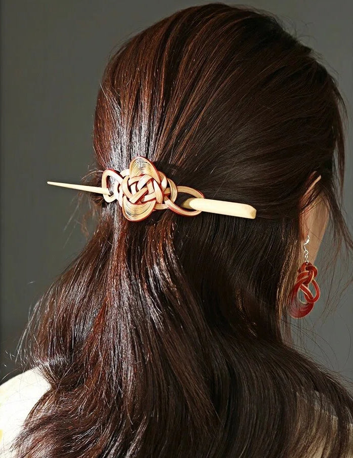 Bamboo-Woven Hairpin – Lightweight, Nature, Eco-Friendly -  Handmade Accessories - Fashion Gift