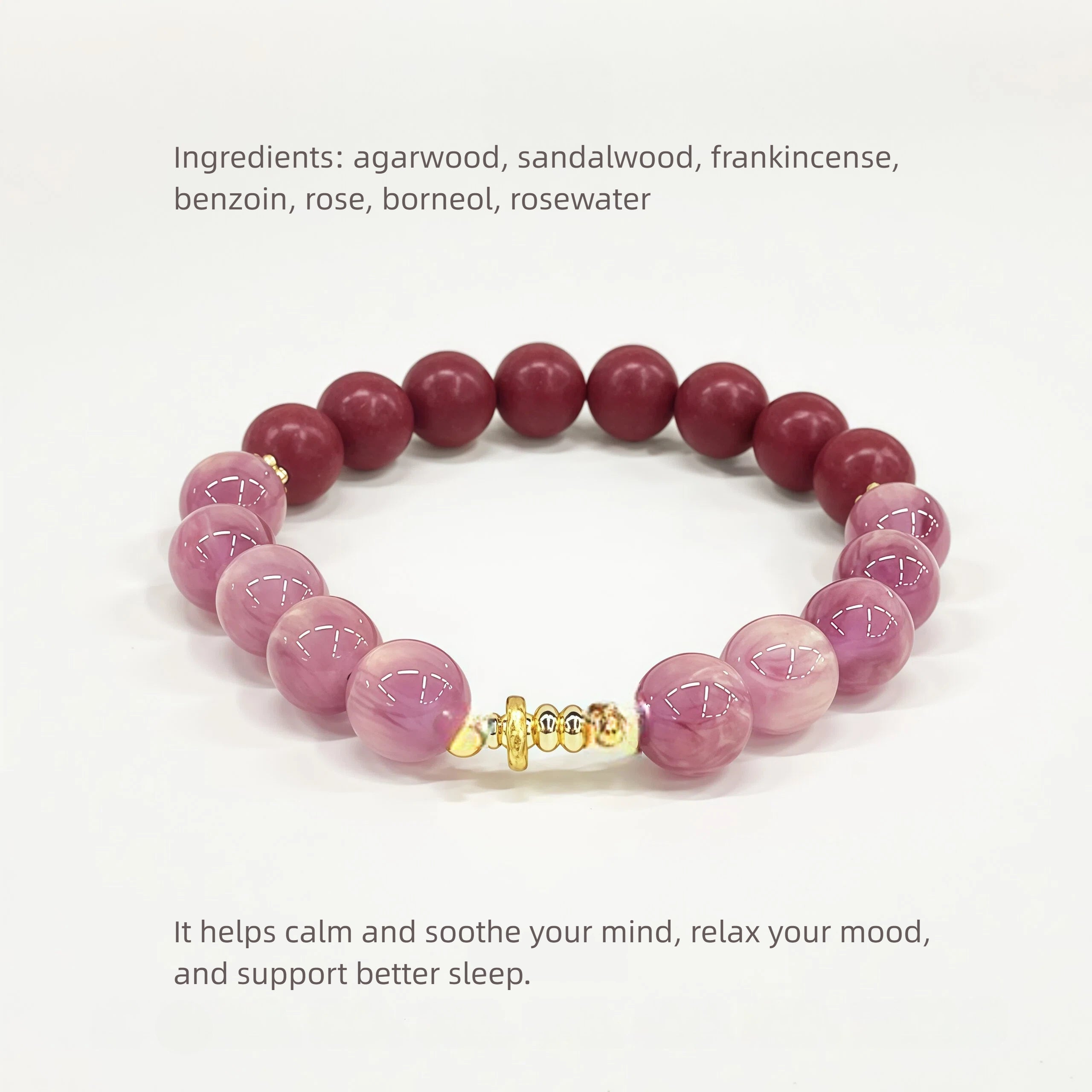 Natural Herbal Aroma Bead Bracelet | Traditional Fragrance Craft | Calm, Relax & Support Sleep | Fashion Accessory | Birthday gift---PINK & RED