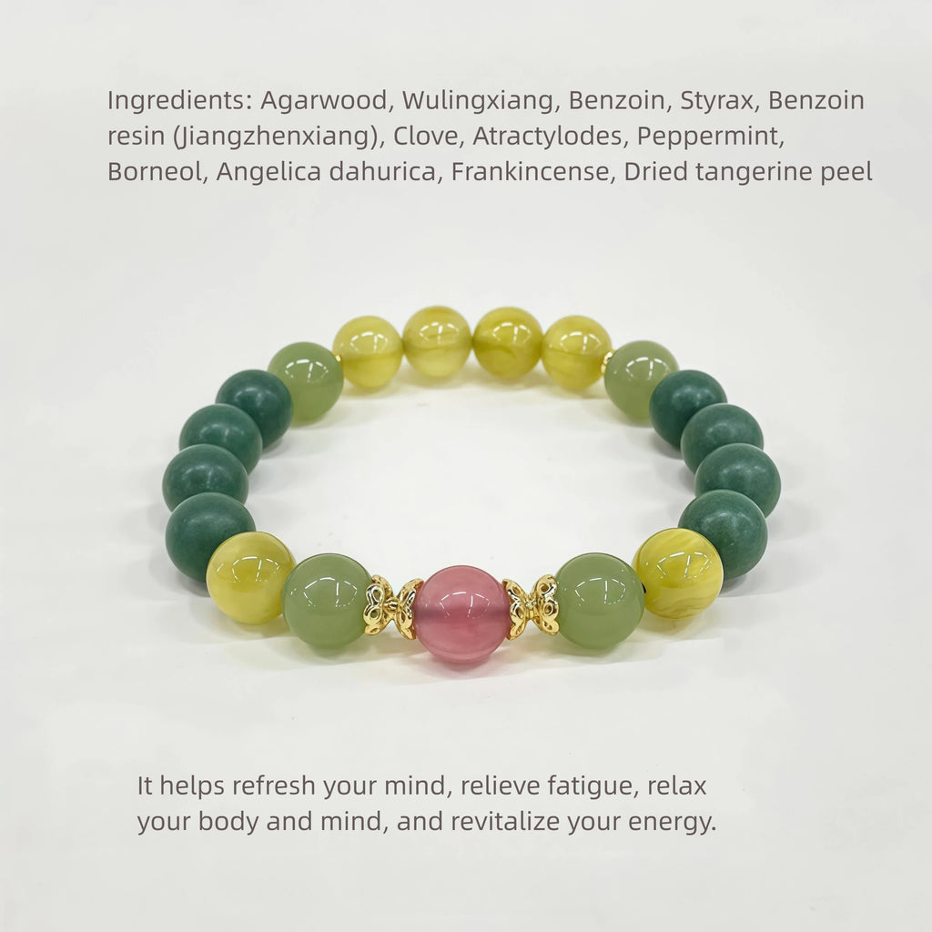 Natural Herbal Aroma Bead Bracelet | Traditional Fragrance Craft | Refresh Mind, Relieve Fatigue & Revitalize Energy | Fashion Accessory |  Birthday gift---DEEP GREEN & YELLOW