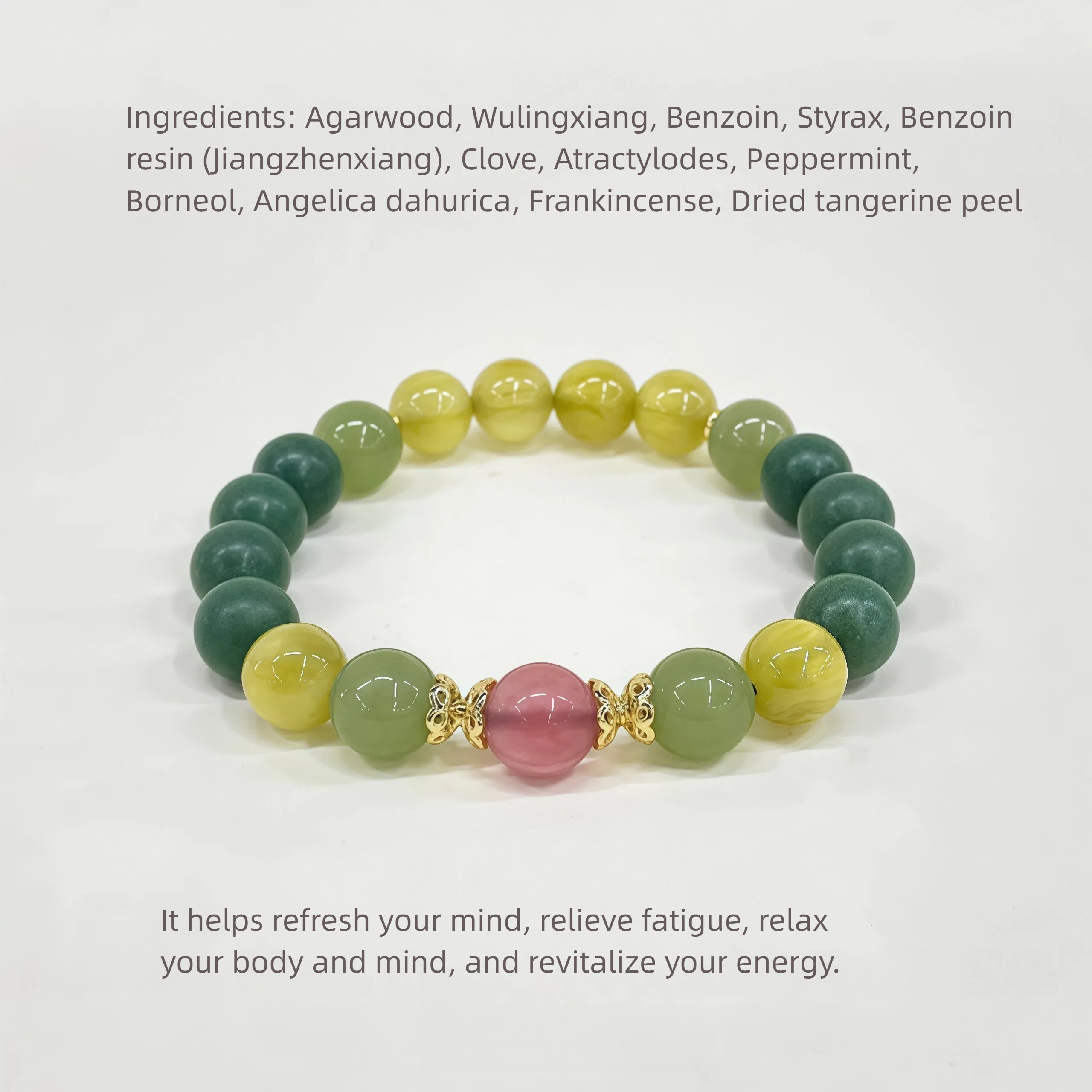 Natural Herbal Aroma Bead Bracelet | Traditional Fragrance Craft | Refresh Mind, Relieve Fatigue & Revitalize Energy | Fashion Accessory |  Birthday gift---DEEP GREEN & YELLOW