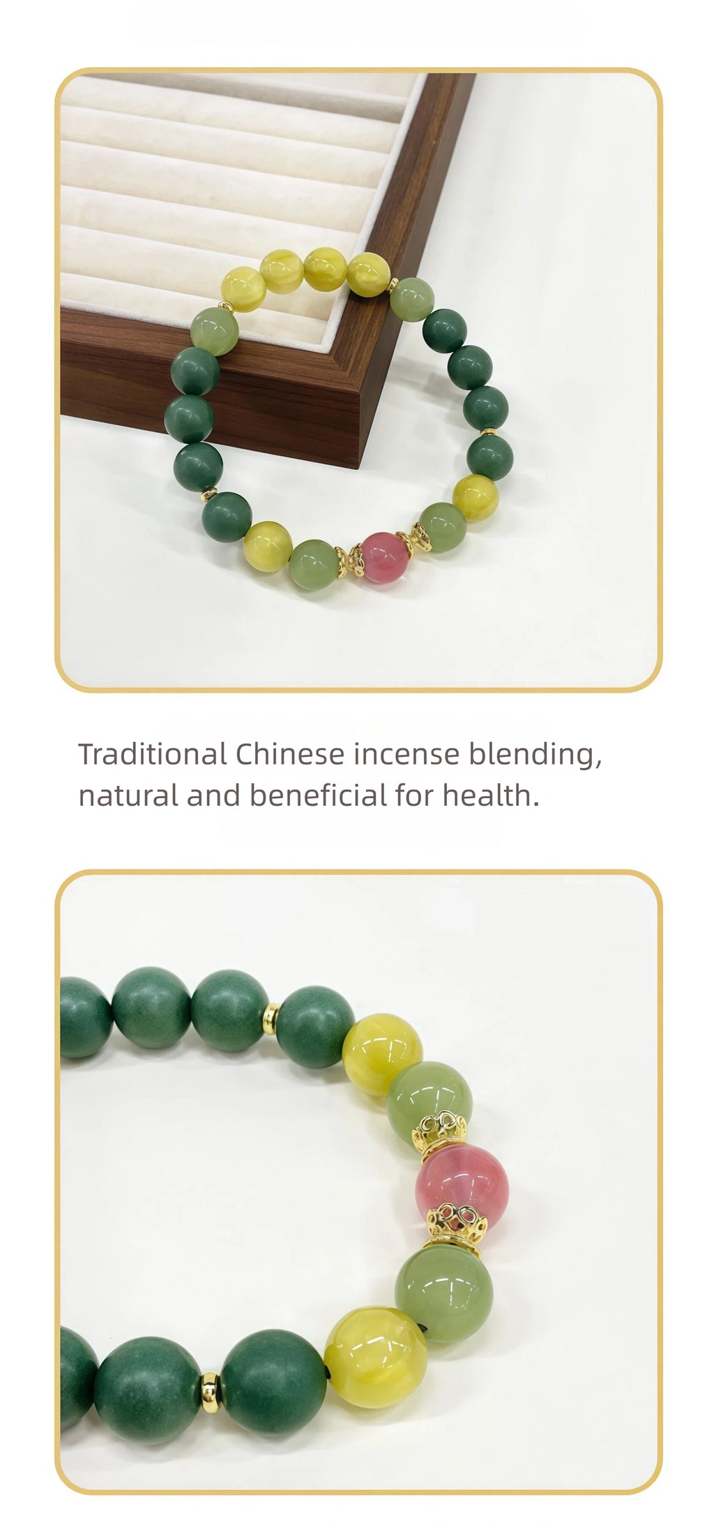 Natural Herbal Aroma Bead Bracelet | Traditional Fragrance Craft | Refresh Mind, Relieve Fatigue & Revitalize Energy | Fashion Accessory |  Birthday gift---DEEP GREEN & YELLOW