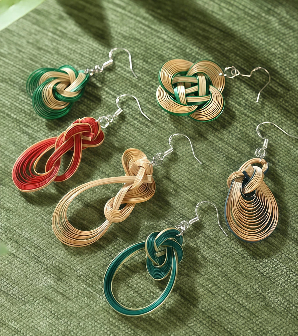 Handmade Bamboo Woven Earrings – Lightweight Eco-Friendly Bamboo Fiber, Plant-Dyed Design - Fashion Gift